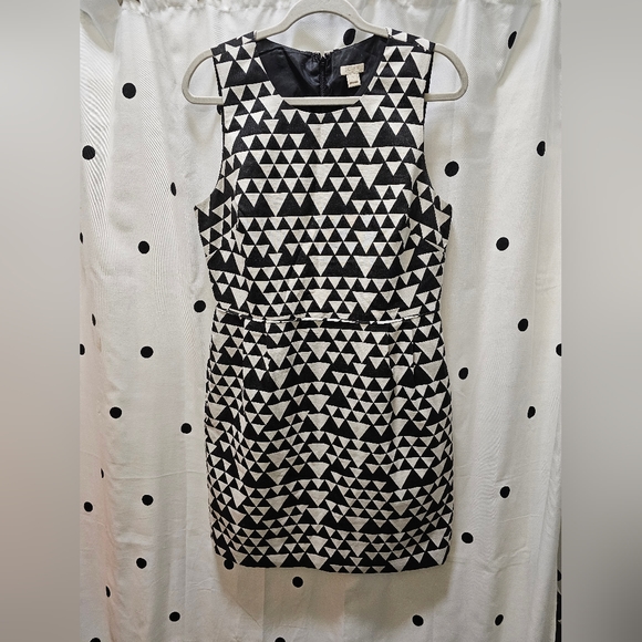 J Crew Factory black and white geometric print dress size 12 - Picture 1 of 8